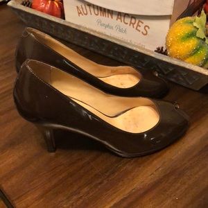 Cole Haan brown peek-toe pumps